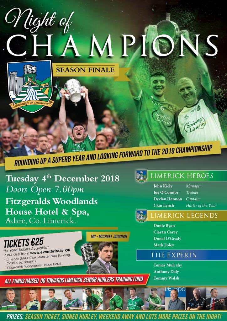 WoodlandsHouse's tweet photo. A night to finish off an epic year @LimerickCLG @DuignanMichael @tomas_mulcahy @DaloAnto Tommy Walsh @DecHannon Cian Lynch John Kiely Joe O’Connor @RunJOC @dodgie133 Ciaran Carey @marc_o_foghlu Donie Ryan #limerickgaa #gaa
Buy tickets on https://t.co/Q9Htr6q7Kt https://t.co/xugoTh5ufv