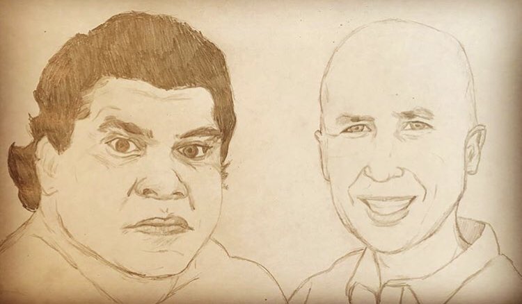 WrestleSketcher's tweet photo. .@Alsboringtweets and the Magnificent Muraco. Not my best work but it is a thing. https://t.co/mzQxmjGEgI