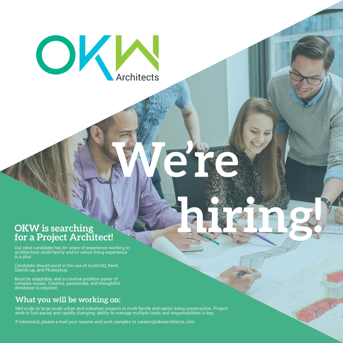 We're Hiring! OKW is searching for a Project Architect to join our team! Visit our website to learn more: bit.ly/2BFfBzf