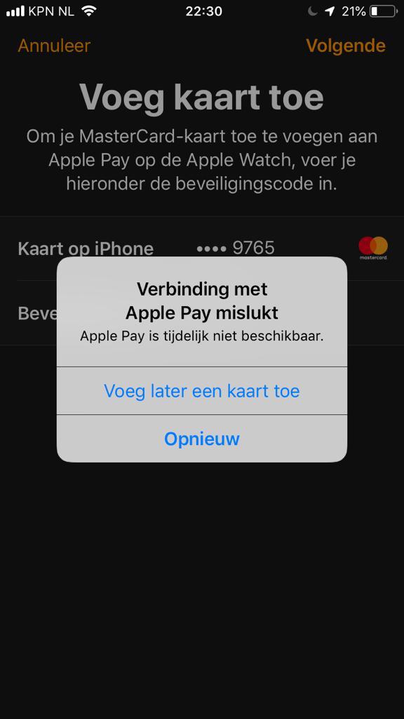 nweevers's tweet photo. @bunqlove ervaren jullie ook problemen met het toevoegen van de pas op de Watch? Op de iPhone is het wel gelukt. https://t.co/jw5AH0BtVV