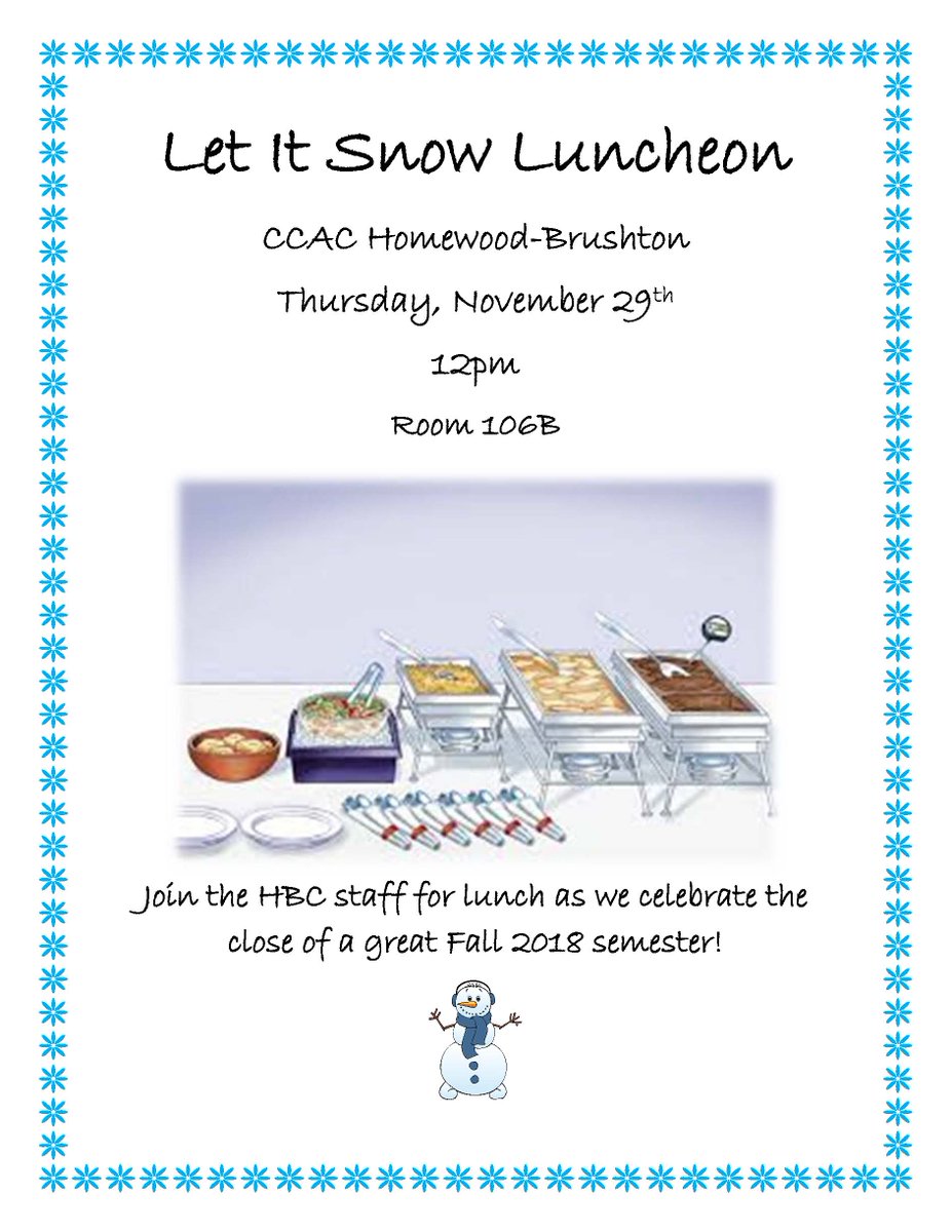 CCACNORTHWESTCP's tweet photo. To show appreciation for our students, our @CCAC_HBC staff will be hosting a student luncheon tomorrow! #Celebrationsarekeytosuccess! #Ourgoalisyoursuccess! https://t.co/mxoaOEhNSp