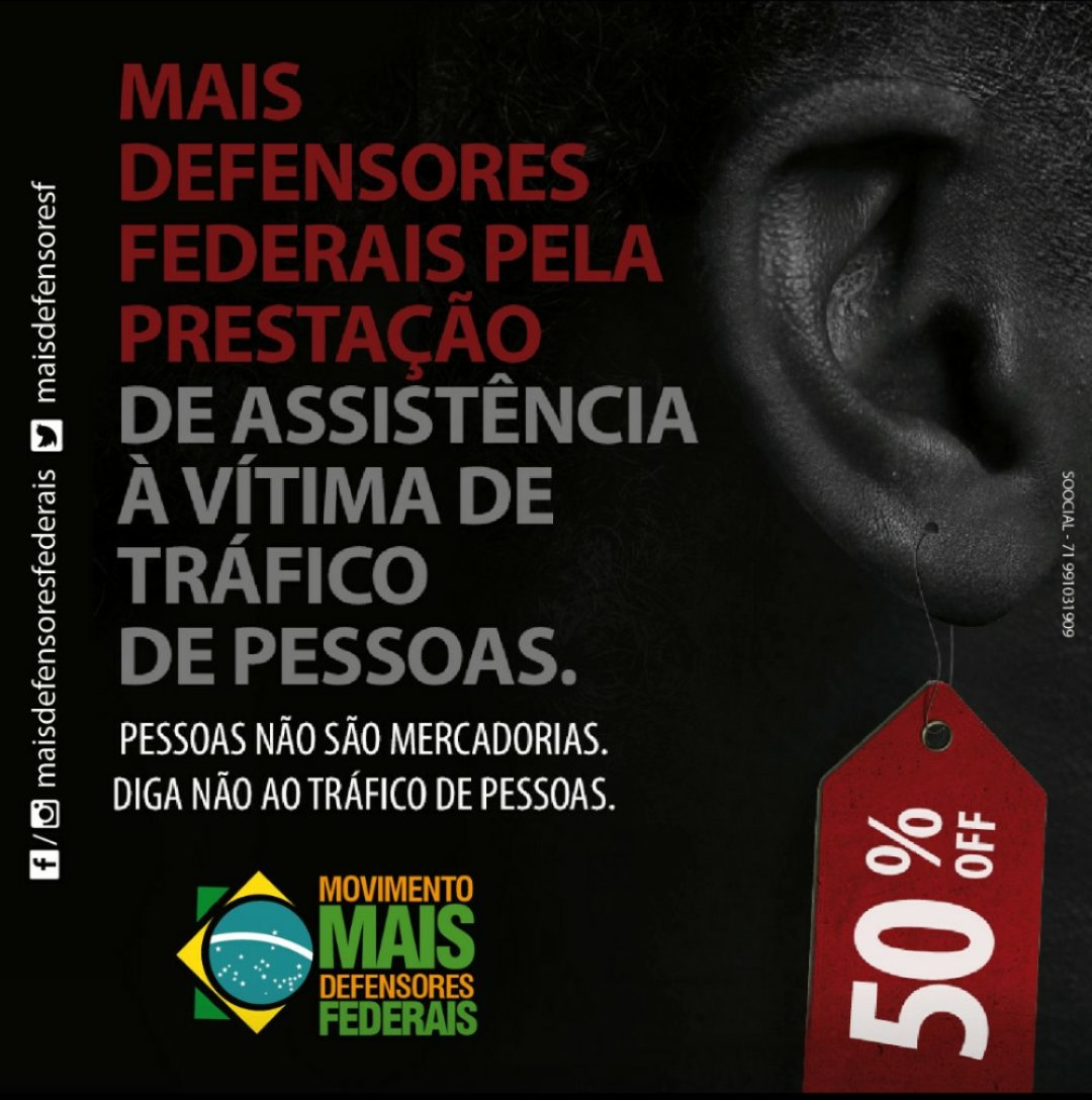 #VocêSabia que a #DefensoriaPúblicadaUnião presta assistência à vítima de #TráficodePessoas?
Para que mais pessoas possam contar com a tutela da #DPU na União na assistência e proteção de vítimas de Tráfico de Pessoas, apoie nosso movimento de ampliação ao acesso à Justiça.