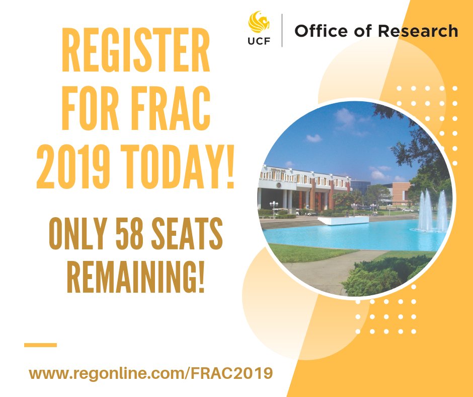 fracucf's tweet photo. 🚨 ALERT! Only 58 seats remaining for FRAC 2019! 🚨
Register today!!
https://t.co/0GglhgBxoG

#FRAC #Researchadmin #researchadministration #research #Orlandoconference #conference #FRAC2019 #researchadminconference https://t.co/Sxka0Zh1hQ