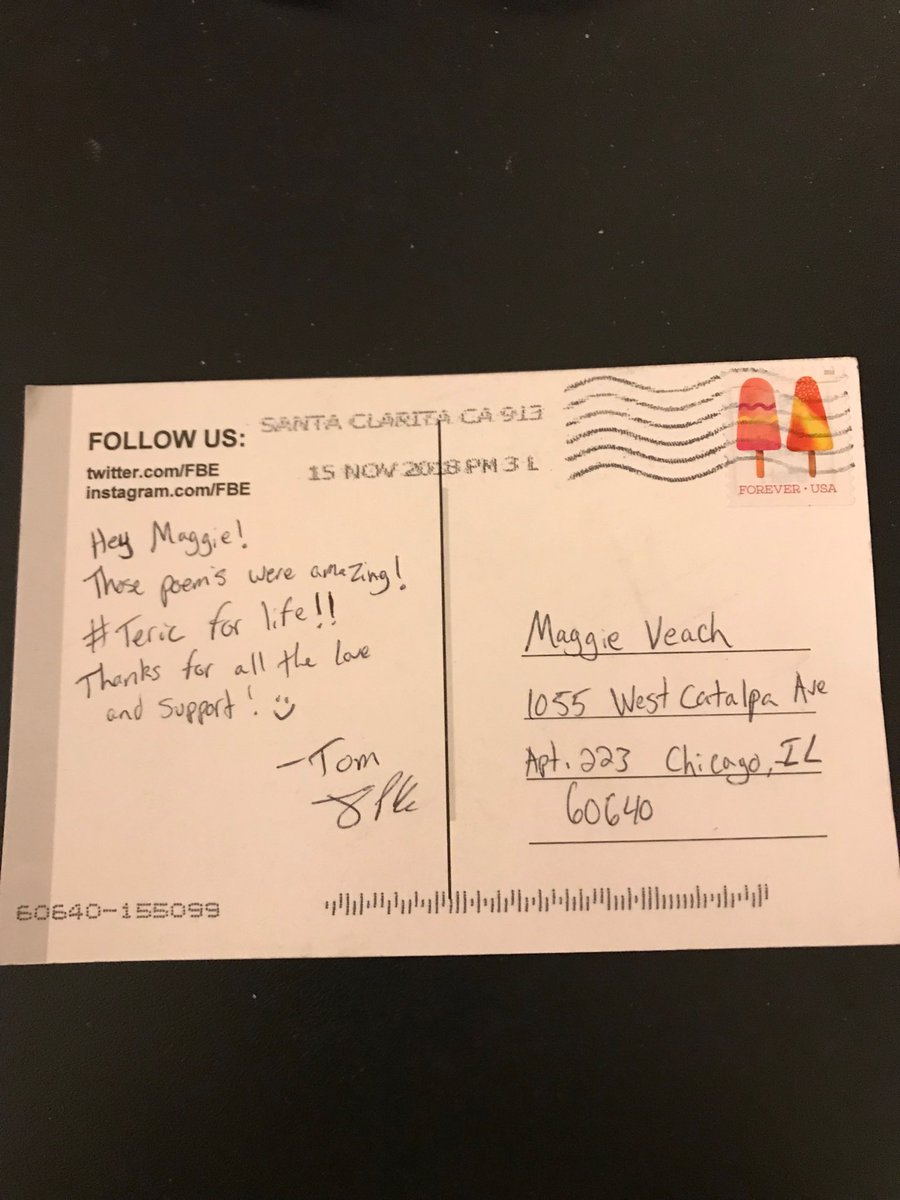 Got an ⁦@FBE⁩ card in the mail!!! Glad you liked the poems!!!! 😁