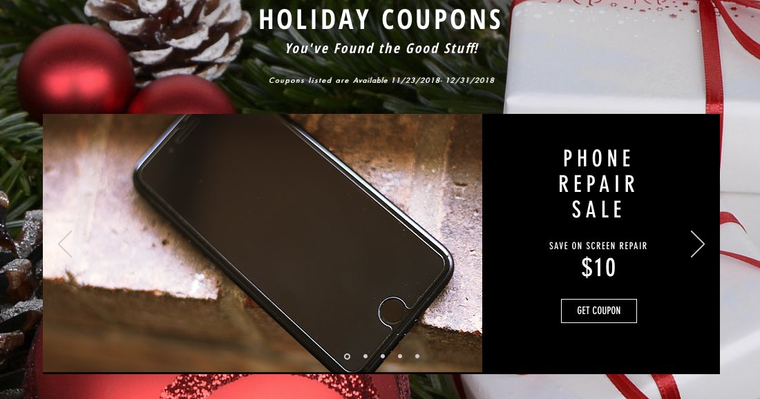 TwistedTechIT's tweet photo. 🎁Holiday Coupon: Expires 12/31/2018.

•$10 off any phone screen repair. 

Get the promo code &amp; view other coupons: 
https://t.co/uxTTjWF6uB https://t.co/HVbetoRj2m