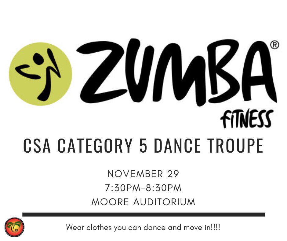 FSUCSA's tweet image. Stressed for finals? 🤯📚🤯 join CSA Category 5 dance troupe 🌪🌪💃🏾 this Thursday to UNWHINE with Caribbean ZUMBA! Get ready to sweat 🏋🏾‍♀️ and bust a whine before busting open those books! Come out Thursday Nov 29 at Moore auditorium from 7:30pm-8:30pm. #FSUCSA #CBNUBC
