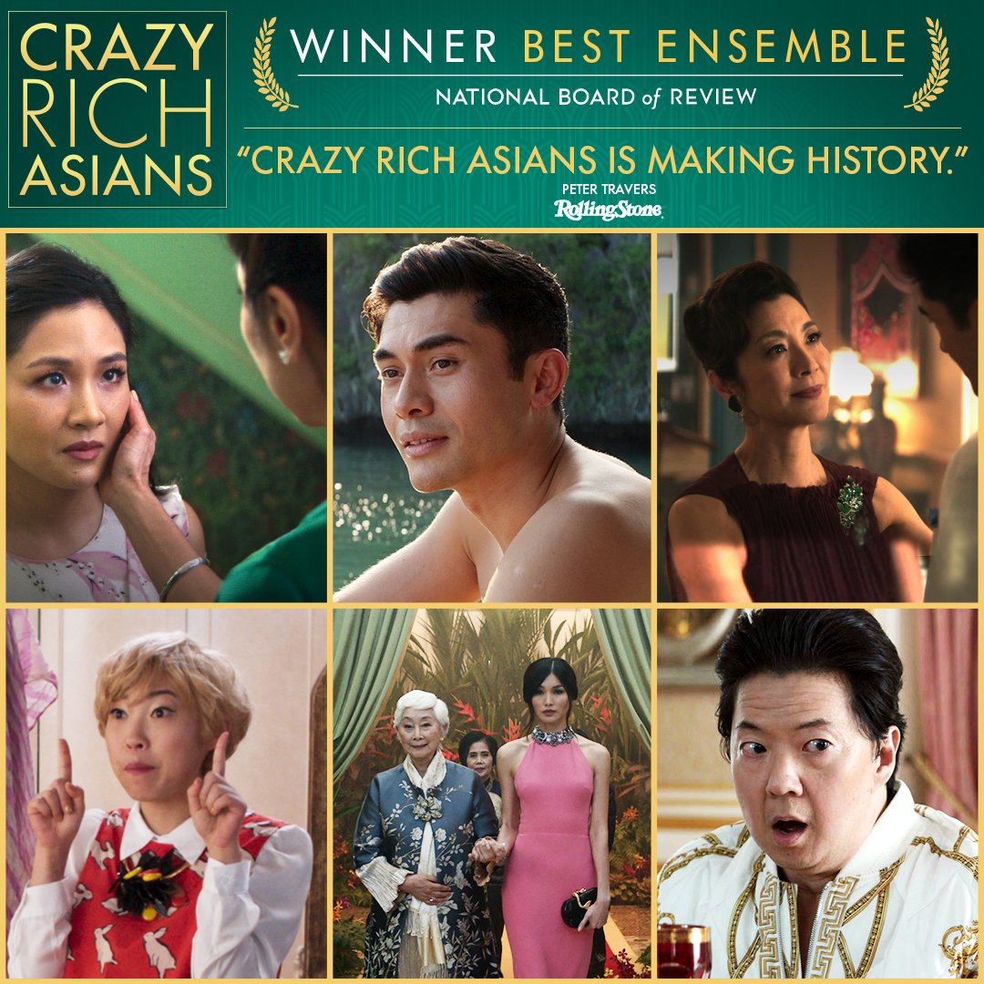 CrazyRichMovie's tweet photo. Congrats to the amazing ensemble of actors including Constance Wu, Henry Golding, Gemma Chan, Lisa Lu, Awkwafina, Harry Shum Jr. Ken Jeong, Michelle Yeoh on winning BEST ENSEMBLE #NBRAwards #CrazyRichAsians https://t.co/ztNPTcUtTz