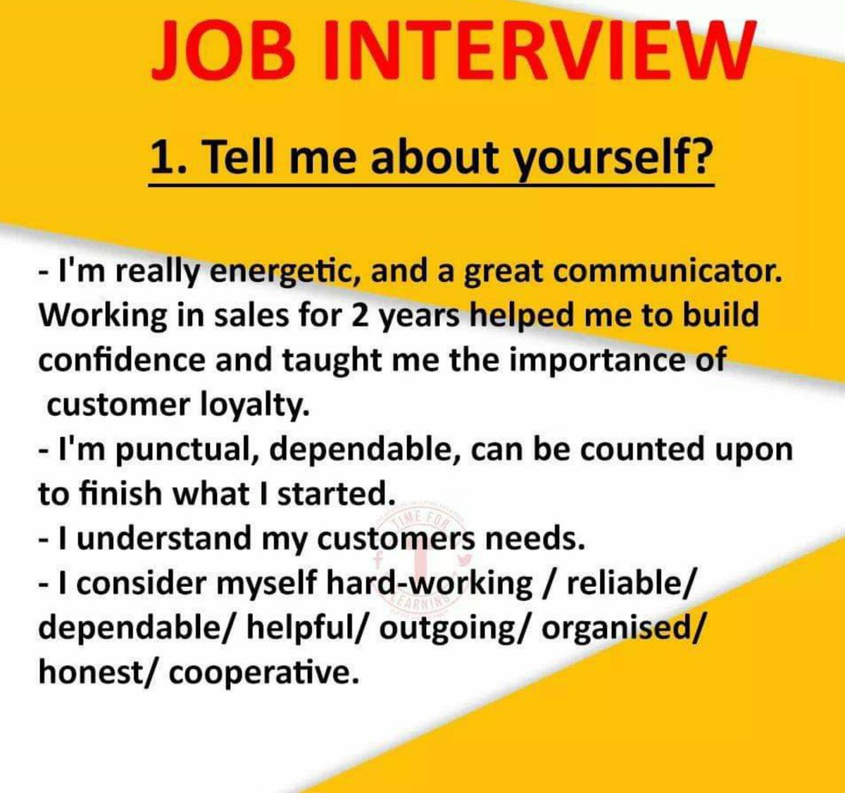 Prog254's tweet image. Guys, got some important Interview tips from #TimeForLearning 
These will help me and you survive out here.

RT to help someone.

Thread:🎲
⚀1: Tell me about yourself.
