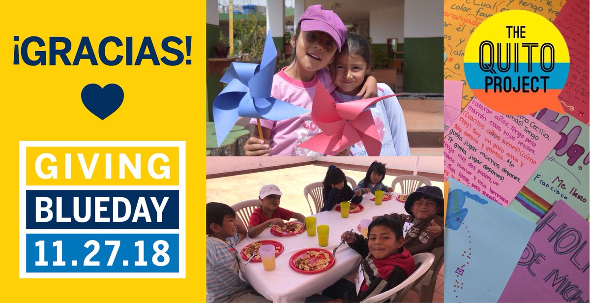 The Quito Project (@thequitoproject) on Twitter photo GRACIAS to the 53 donors who raised $1570 on #GivingBlueday yesterday for TQP! We are thrilled that so many lovely people support us and believe in our cause as much as we do, and we are so excited to tell our students in Ecuador 😊 GRACIAS to the 53 donors who raised $1570 on #GivingBlueday yesterday for TQP! We are thrilled that so many lovely people support us and believe in our cause as much as we do, and we are so excited to tell our students in Ecuador 😊