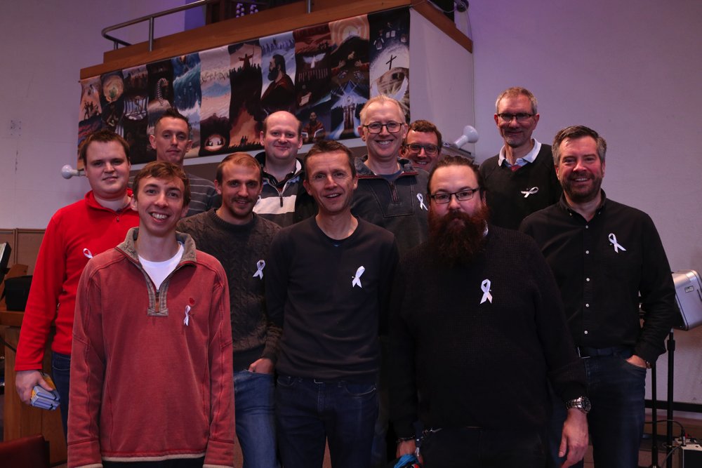 abovebar's tweet photo. Men from Above Bar Church, Southampton wearing white ribbons to show support for the end of domestic violence against women @Pippa_Alliance #wrdsouthampton18 #mantoman https://t.co/X7ZCNAOJxD