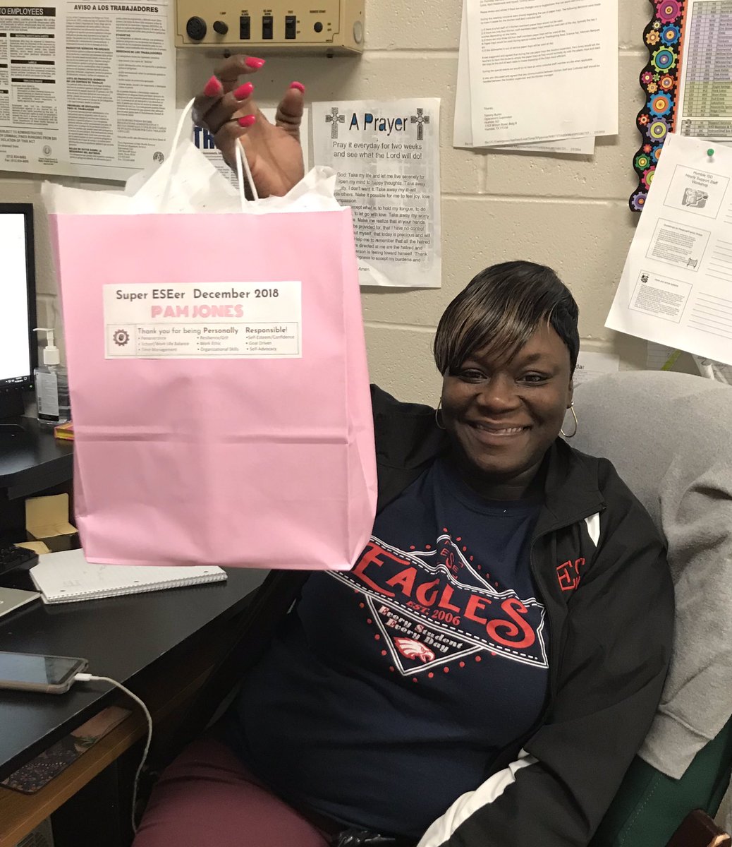 HumbleISD_ESE's tweet photo. Congratulations to ESEβs December 2018 Super Staffer...PAM JONES, Head Custodian! #eseSOAR #SuperStaffer #HumbleISDJoy #PersonallyResponsible https://t.co/WxGG0s3Pju