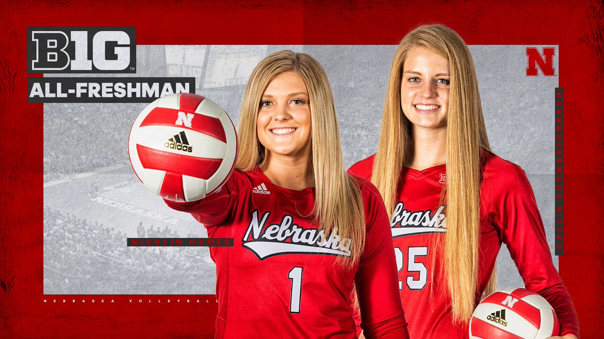 HuskerVB's tweet photo. Our All-Big Ten Freshman Team members @HamesNicklin and @CallieSchwarze1! #Huskers https://t.co/0k40PIOP3x