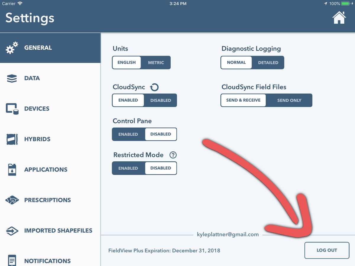 The next version of <a href="/FieldView/">FieldView</a> Cab includes a Log Out button on the Settings page.