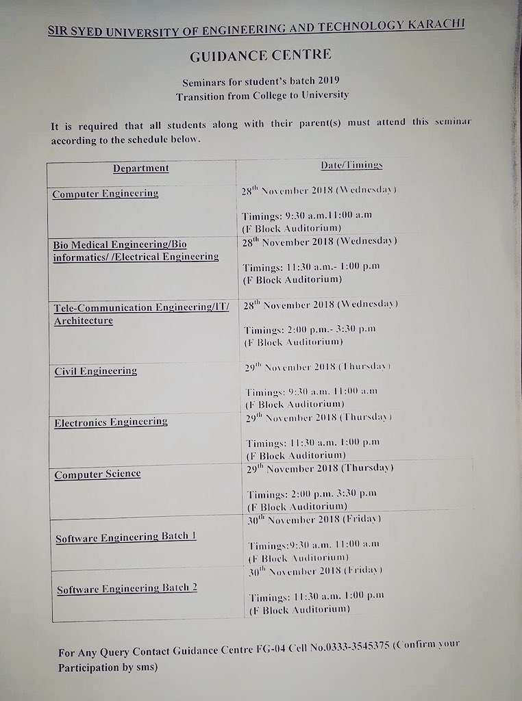 ssuetedupk's tweet photo. Pre Orientation schedule - Batch 2019.
#PreOrientation #Ssuet https://t.co/rS0PQvCJGQ