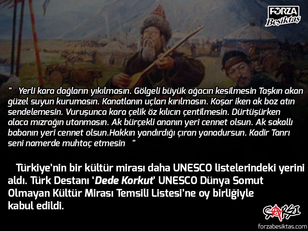 Türk dilinin şahikalarından Türk Destanı ‘Dede Korkut’ UNESCO Dünya Somut Olmayan Kültür Mirası Temsili Listesi’ne oy birliğiyle kabul edildi.  
#DedeKorkut