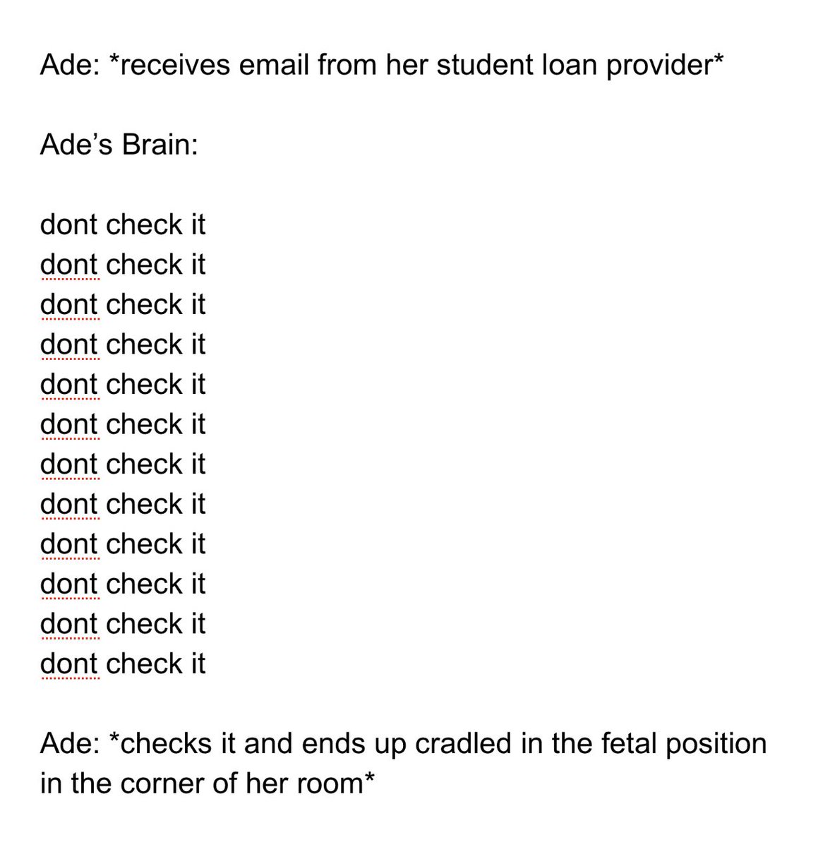 Who else gets like this when fed loan servicing’s emails pop up? We need to be protesting these loans in these streets. Getting an education shouldn’t be this painful 😭 #tooreal #relatable #demstudentloantho #studentloans