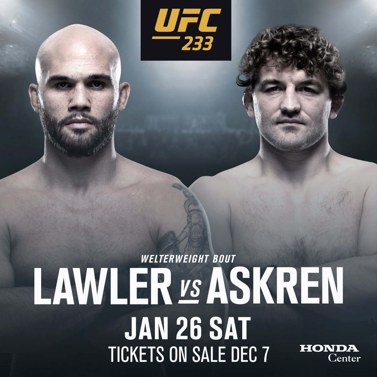 ufc's tweet image. Funky, meet Ruthless.

@Ruthless_RL welcomes @BenAskren to the Octagon at #UFC233 in Anaheim!