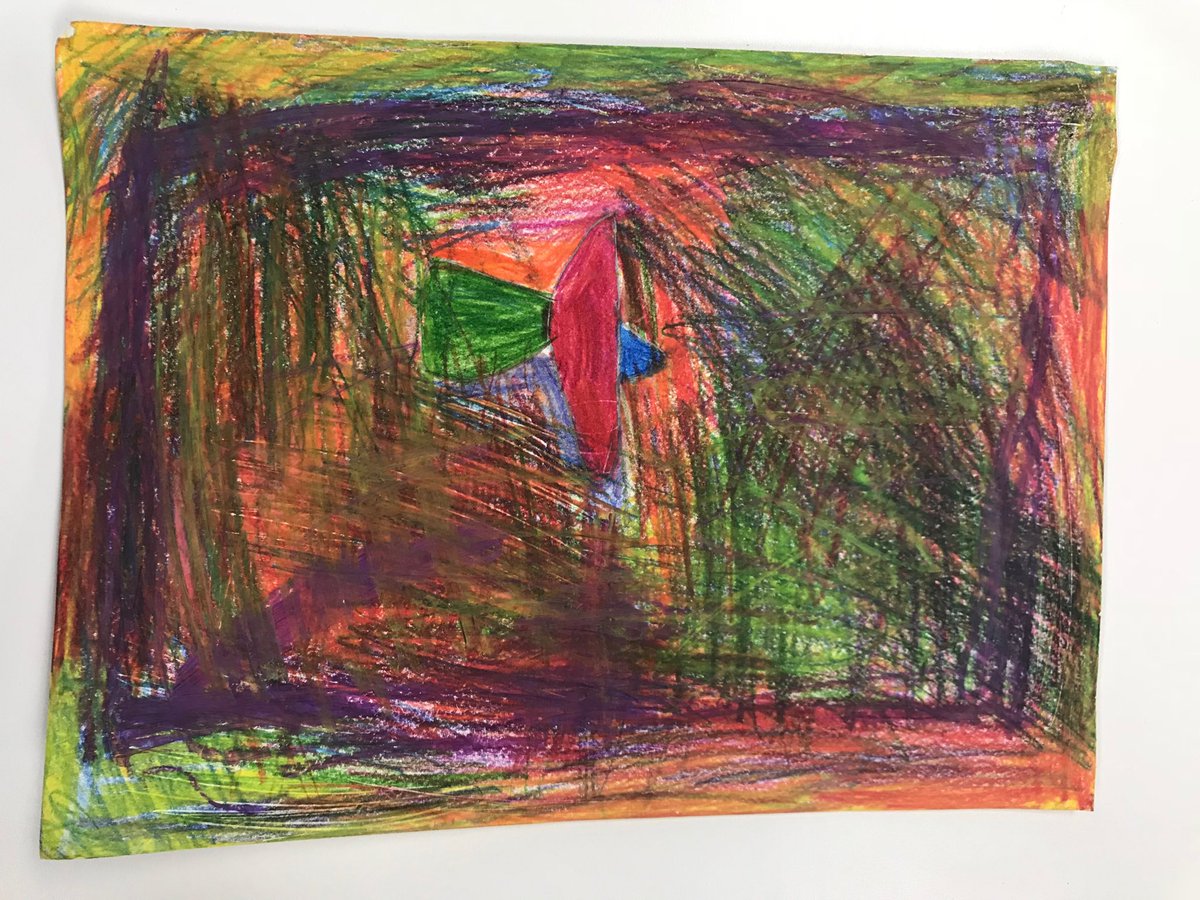 MaryKTapia's tweet photo. This 2nd gr artist experimented with media, made a plan, got feedback, revised and then created a final work. Trusting the process and getting out of his way! #TAB #lyonlearning #WeAreD34 #designthinking https://t.co/sZzknmWIIi