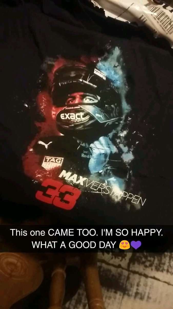 EmilyTrue6's tweet photo. GOT BOTH RED BULL TSHIRTS TODAY!! sadly seasons finished but doesn't stop me supporting @Max33Verstappen and @redbullracing all the way! 💜😍 Thank you @F1 for the quick delivery! https://t.co/jpsjOIJHRh