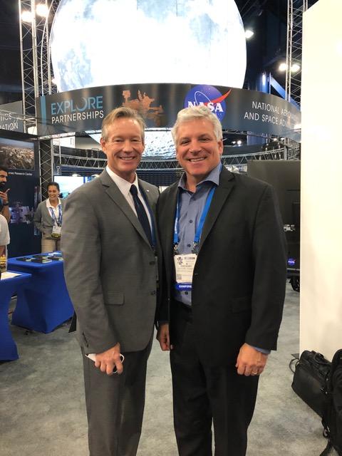 We had a great time at #SpaceCom2018! Our very own Kevin Walsh with former astronaut, Greg Johnson, at SpaceCom2018: here NASA, aerospace, and commercial industries come together to connect! //  #businessofspace #SpaceComExpo #HoustonTX #aerospace
