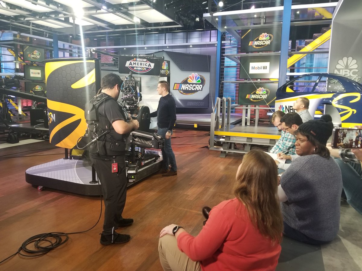 The #NASCARAmerica crew gets training in the @NASCARonNBC <a href="/iRacing/">iRacing</a> simulator from <a href="/pkligerman/">Parker Kligerman</a> at <a href="/CLTMotorSpdwy/">Charlotte Motor Speedway</a> at 5pm ET today on <a href="/NBCSN/">NBCSN</a>