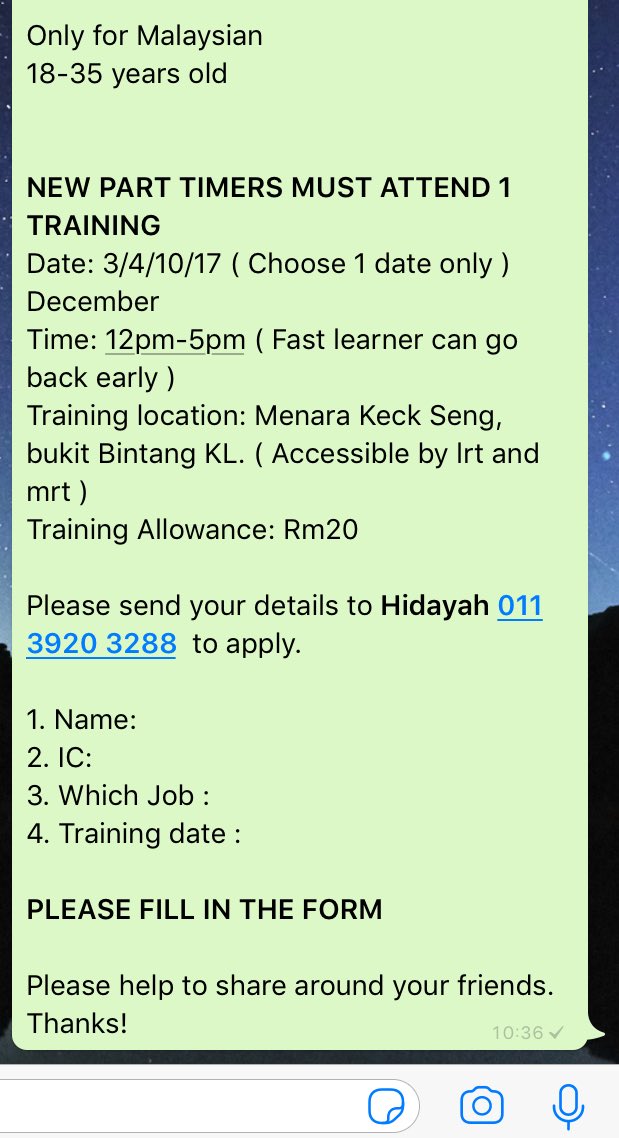 Iddin On Twitter Hi Twitterians Last 10 Slots For Part Time Job Travel To Johor And Melaka On 11thdec And 20thdec From Kl Rm110 Day Siapa Nak Kerja Must Attend Training 1 Time