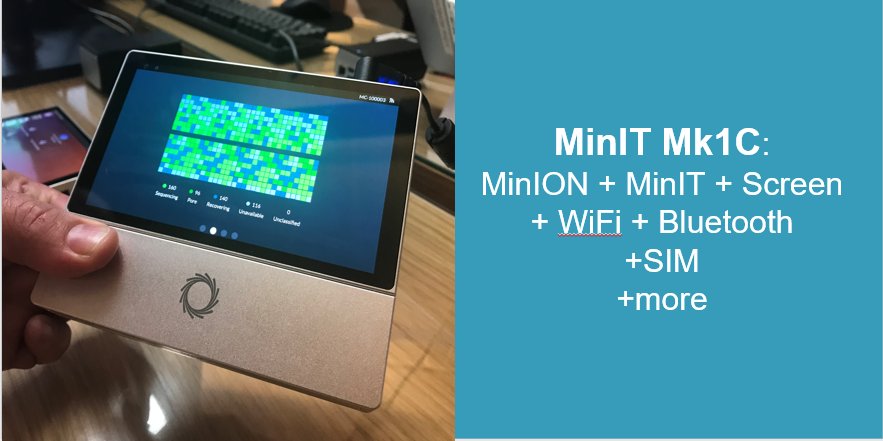 nanopore's tweet photo. MinION Mk 1c will combine MinION, MinIT for rapid data analysis and a screen, for a one-stop palm sized fully portable sequencing system, fully connected.  Targeting mid 2019 for release but we'll open the shop in January.  #nanoporeconf https://t.co/IZe9ssYqkm