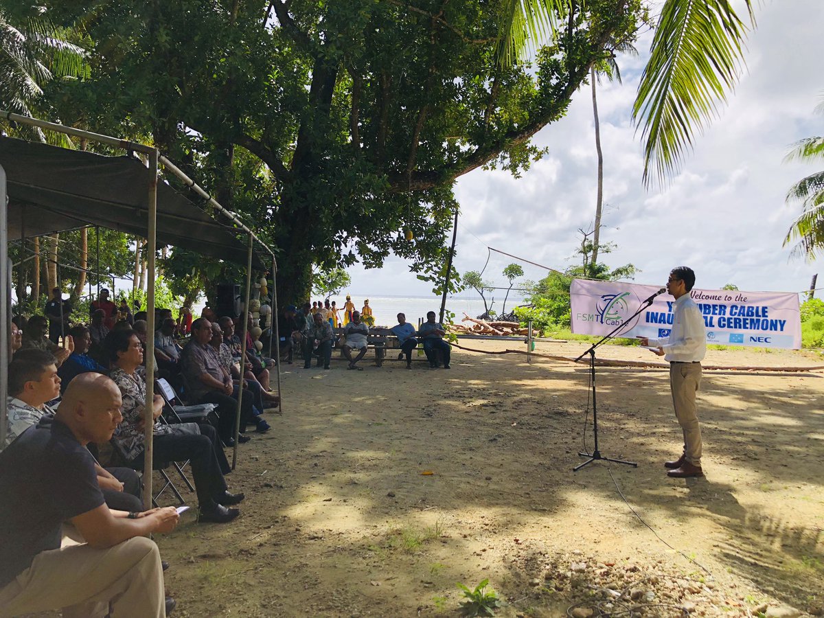 YapStateGovNews's tweet photo. #CurrentlyInYapState
The 🇫🇲Nat’l &amp; State leaderships along with NEC and Telin inaugurated the Yap Fiber Cable in Magachgil, Gilman Municipality today.
The cable has been operational since summer for #MicroGames2018 but as of today, the project is officially completed.

#milestone https://t.co/eyraVco4kY