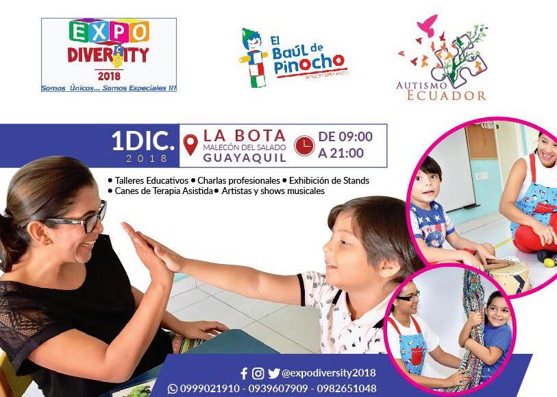 <a href="/AutismoEc/">Autismo Ecuador</a> <a href="/ExpoDiversity/">ExpoDiversity</a> 
Sábado 1 de diciembre, Malecón del salado , sector La Bota. Entrada  gratuita