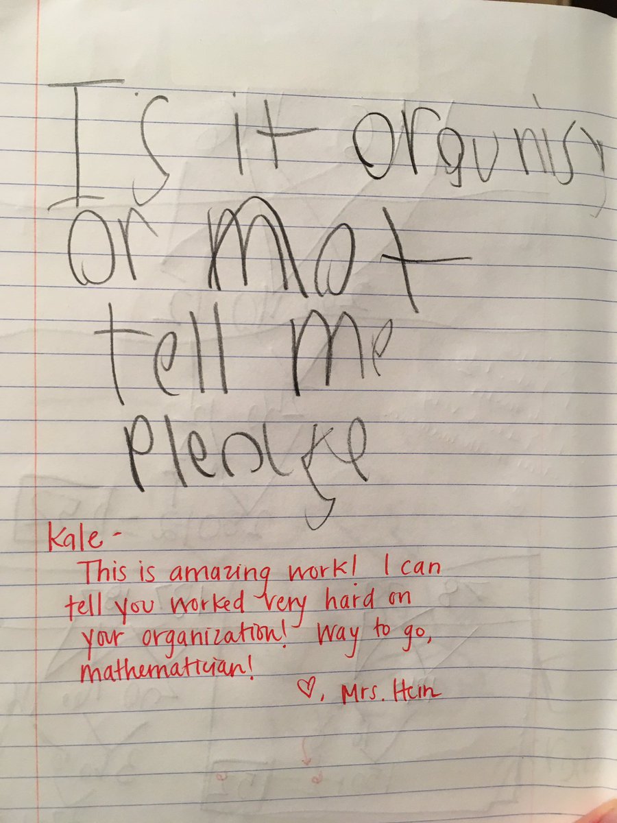 MrsHein1's tweet image. I did a little mini lesson on keeping ourselves organized to support our math precision in a second grade class yesterday. Loved reading this students note to me in his math journal. Is it organized or not. Tell me please.  #TOESmath ❤️