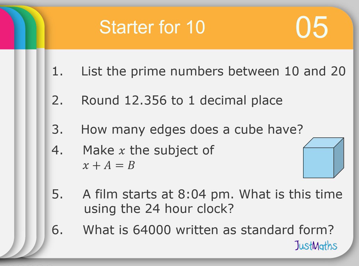 NEW: Starter for 10 (#5)… daily starter questions of similar topics repeated every 5 days for 10 weeks with a focus on those 1 mark questions at the start of the exams!! … #alittleeveryday #mathschat