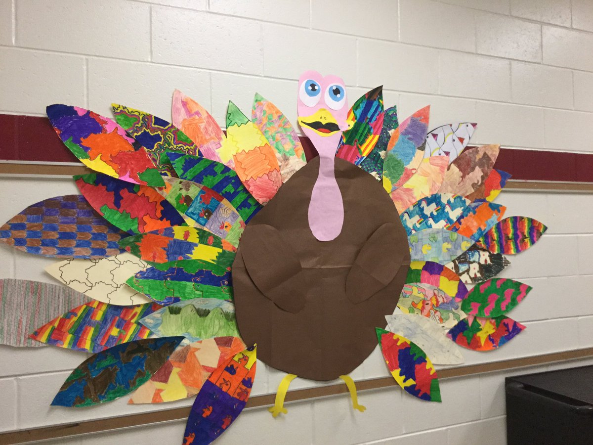 Our 5th grade tessellation turkey just in time to celebrate Thanksgiving! <a href="/CBWarwickElem/">Warwick Elementary School CBSD</a> Thanks to the students who gave up their own time to design the turkey before he had feathers!