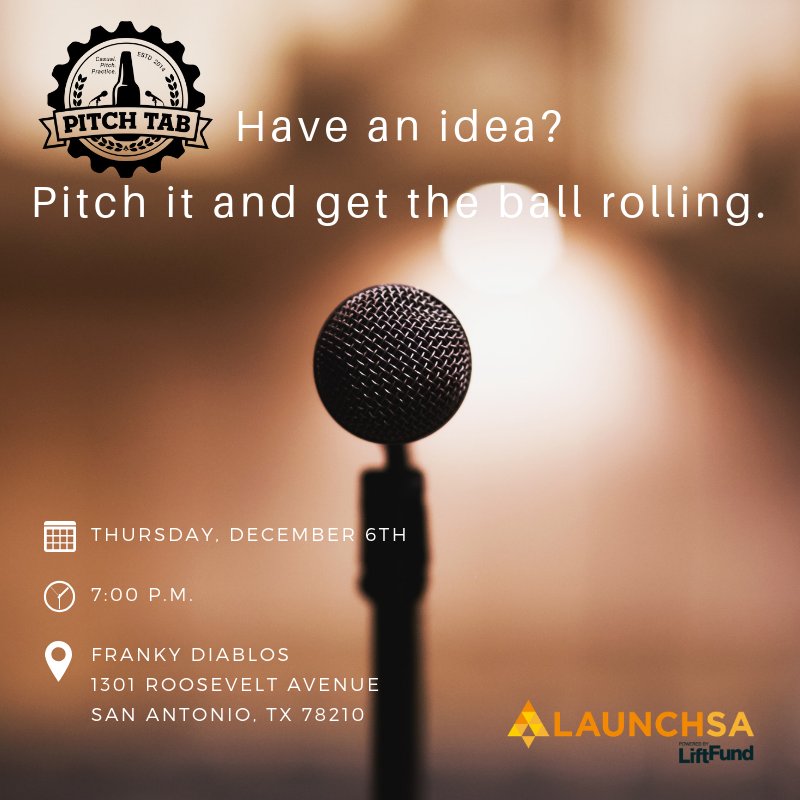 Have a business idea? Pitch it in a relaxed format and get a chance to win a $100 Gift Card!
Sign up to pitch: launchsa.org/pitch-tab-appl…
Register to come hear innovative ideas: eventbrite.com/e/pitch-tab-4-…