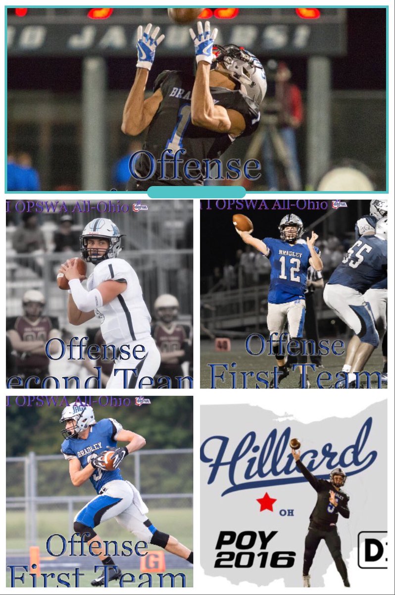 BradleyJaguarFB's tweet photo. Incredible accomplishment by our Jags! 3 consecutive 1st Team All Ohio QB’s and WR’s! @willphillis @jstew922 @gveil12 @DaevonAnderson (2x) and @DufferJack. Airing it out for over 10k yards! https://t.co/NofFylOqeZ