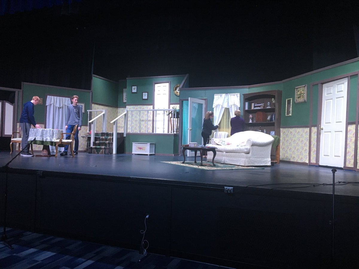 JTHSFalcons's tweet photo. The scene is set! Make sure to get your advance tix from any cast or crew member for See How They Run. Opening night is this Friday! #falldrama https://t.co/ncPwjHrR47