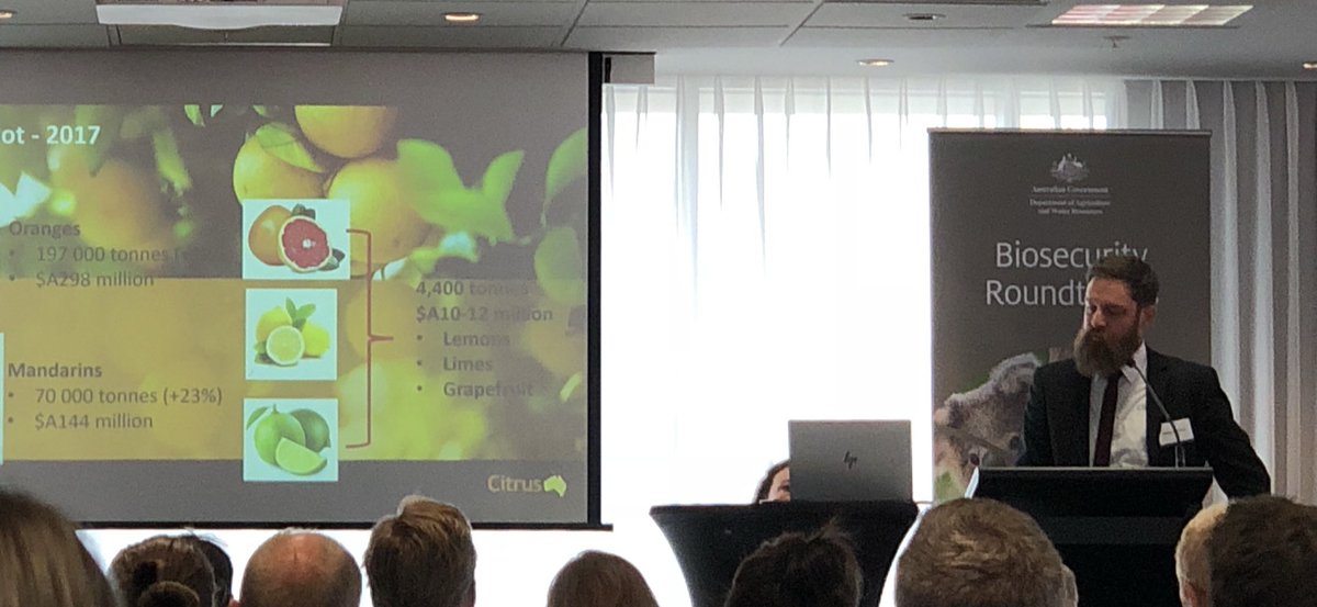 MattKealley's tweet image. @nathanhancock7 tells @CitrusAustralia’s story of dealing with Citrus Canker in citrus growing regions across Australia.  Some value points about dealing with a response and being responsive. #BiosecurityMatters @CANEGROWERS