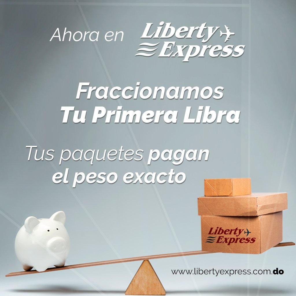libertydom's tweet photo. Con Liberty Express no tienes que preocuparte por el peso de tu paquete porque la primera libra te la cobramos ¡fraccionada! Acércate a la agencia más cercana a tu domicilio y conoce éste y otros beneficios. En #LibertyExpressRD ¡movemos tu mundo!✈
#Dominicana #Courier #Envios https://t.co/7RDzkNmJNw