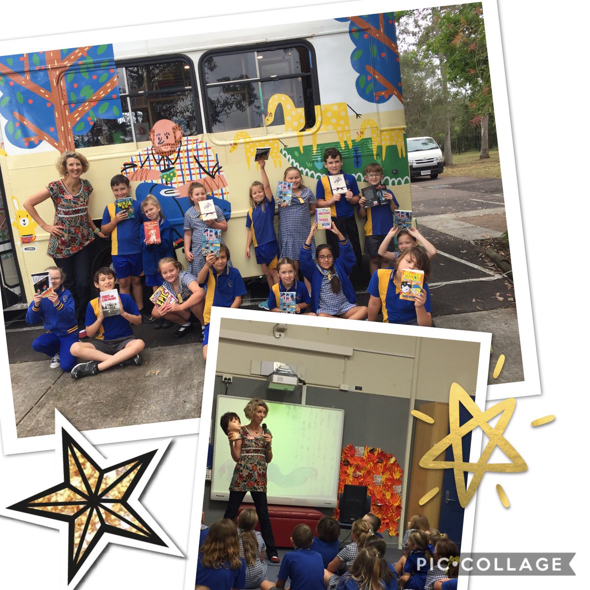 JoanneB1204's tweet photo. What an exciting visit from #russthebus this morning. A big thank you to author Cristy Burne, Vanessa and Isaac for inspiring our young authors. @Cessnockeps #bestschoolintheuniverse https://t.co/eItr8MSRIh