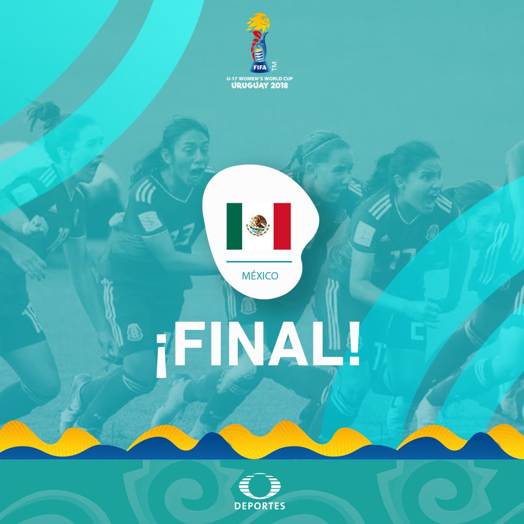 🇲🇽¡México es finalista de la Copa del Mundo Uruguay 2018!🇲🇽

El Tri femenil Sub-17 jugará el partido por el título del #MundialFemenilSub17 este sábado ante España🏆

tvsa.mx/2ReVb5h