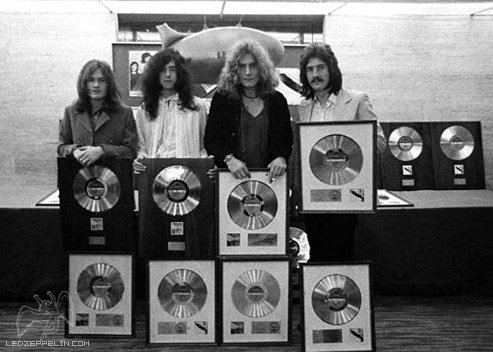 Led Zeppelin with their Gold Record Awards, 1969