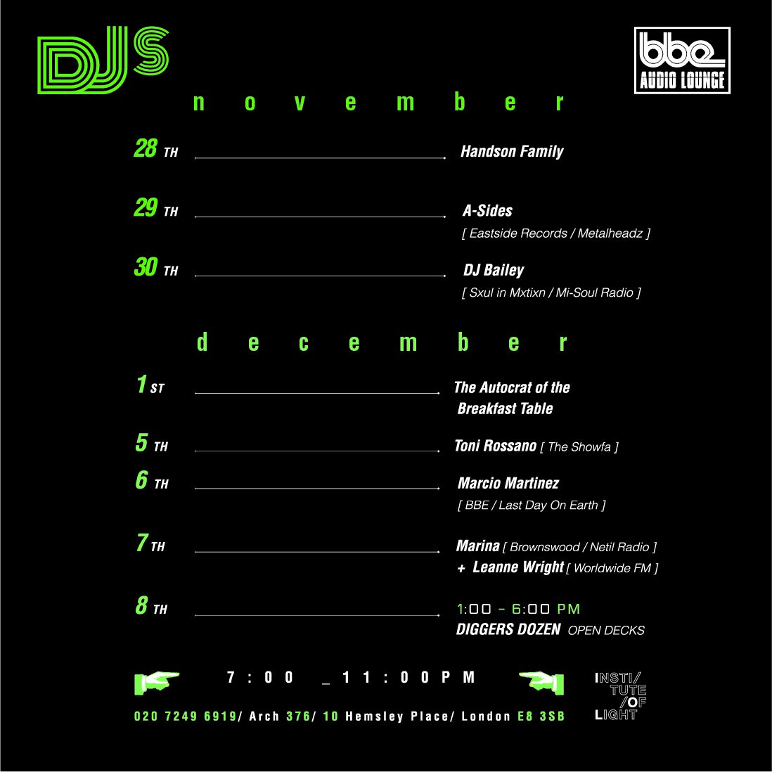 the_bbe_store's tweet image. DJs / Selectors at the @bbemusic audio lounge / @the_bbe_store !!! Stay tuned: 

29/11 @djasides
30/11 @BaileyIntabeats
01/12 - The Autocrat of the Breakfast Table
05/12 - @TheShowfa 
06/12 - @marciomartinez = Last Day On Earth
07/12 - Marina + Leanne Wright
08/12 - @diggersdozen