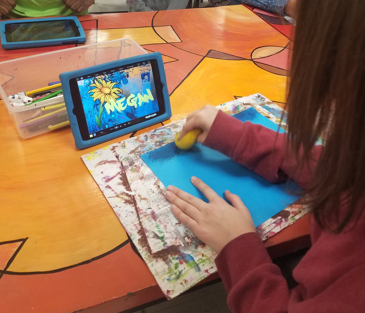 karen4209's tweet photo. Creating digital graffiti, then turning it into real art! #problemsolving #ipadsrock #wmsstampede #tlap https://t.co/3Vr7S0wOBZ
