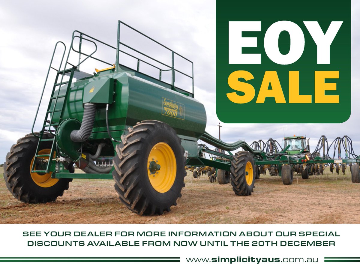 From now until the 20th of December Simplicity Australia is offering extra discounts on all Air Seeders. Make sure you get in contact with your local dealer so you don’t miss out on these great deals!