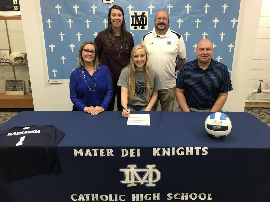 mwilson_Banner's tweet photo. Congrats to Mater Dei's @carleewise10 and Carter Mohesky for signing to play college volleyball. @carleewise10 is headed to Missouri Baptist. Mohesky is headed to Kaskaskia College. https://t.co/segbrtRZAs