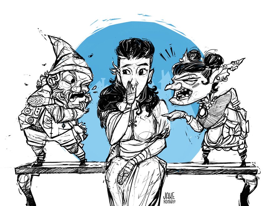JakeRomanoArt's tweet photo. "and WHEN exactly WAS the last time you took a BATH??"we had our second dnd session last night and it went swimmingly! 🙌 here's a little scene from last week's game. i love our little squad already! 🎲🐉
#storiesawait #jakeyplaysdnd https://t.co/oEgdeCcayh
