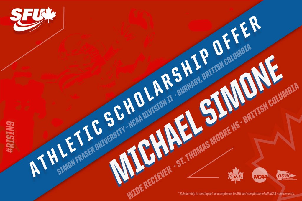 M_Simone9's tweet photo. Blessed to announce that I have received my first official offer from Simon Fraser University. Big thanks to @CoachTFord @CoachTSummers @CoachRigell #RIS1N9 https://t.co/QtOI1cVPAF