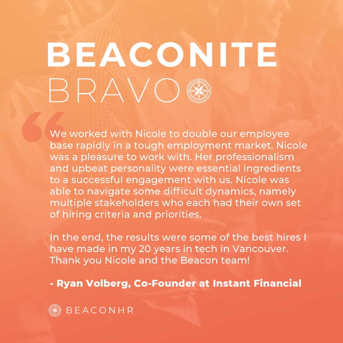 Feeling great about these kind words from our friends <a href="/beinginstant/">Instant Financial</a>. Our team helped strategize and navigate through diverse hiring criteria &amp; stakeholder priorities. In a tough employment market, we were able to double their employee base &amp; build an incredible tech team.