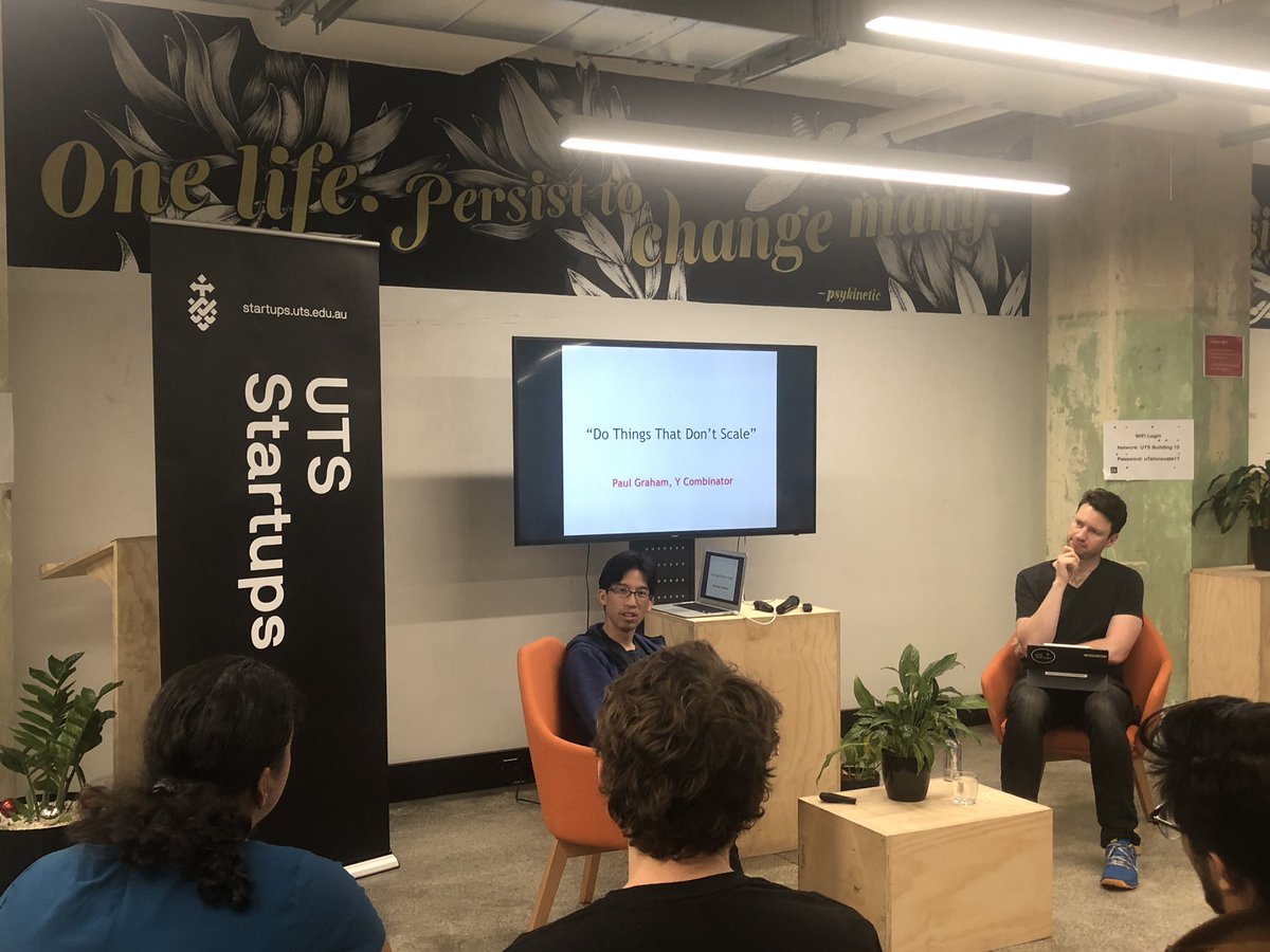 @UTSStartups Kicking off StartCon@UTS with @marvinliao of @500Startups in conversation with @Murray and a room full of questions from our talented @UTSStartups community #StartCon2018