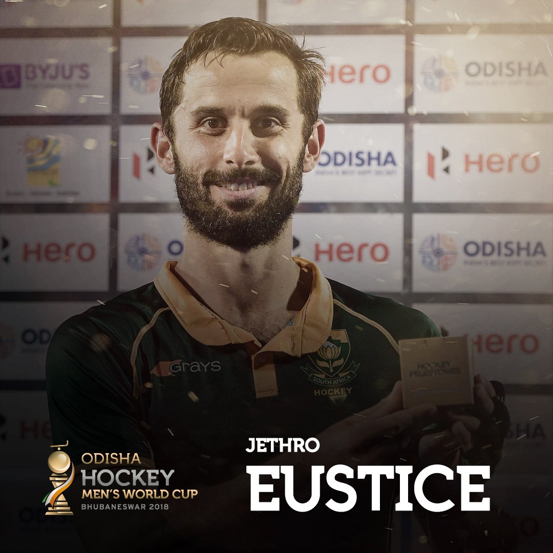 South Africa's <a href="/Jethro_Ray/">Jethro Ray Eustice</a> earned his 100 cap yesterday at Odisha #HWC2018 Bhubaneswar 🌟<a href="/SA_Hockey_Men/">SA Hockey Men</a> 
#LoveHockey #100Caps