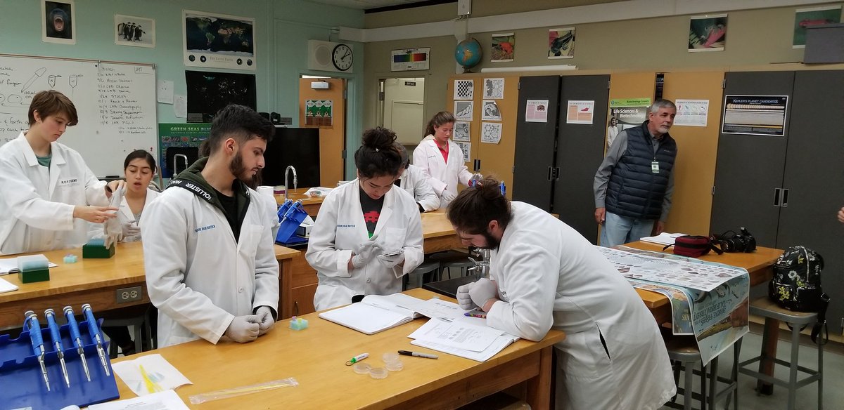 Visiting students in Ms. Pfeiffer's Biotech class at Harbor High. True NGSS, Real world skills for high demand, high paying careers. I didn't learn how to isolate and replace DNA in high school. Did you?